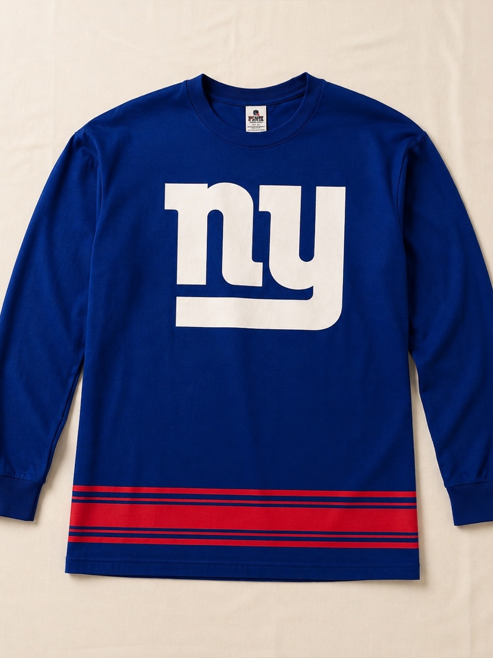 PINK Victoria's Secret Royal Blue Long-Sleeve Tee with White Logo and Red Stripe